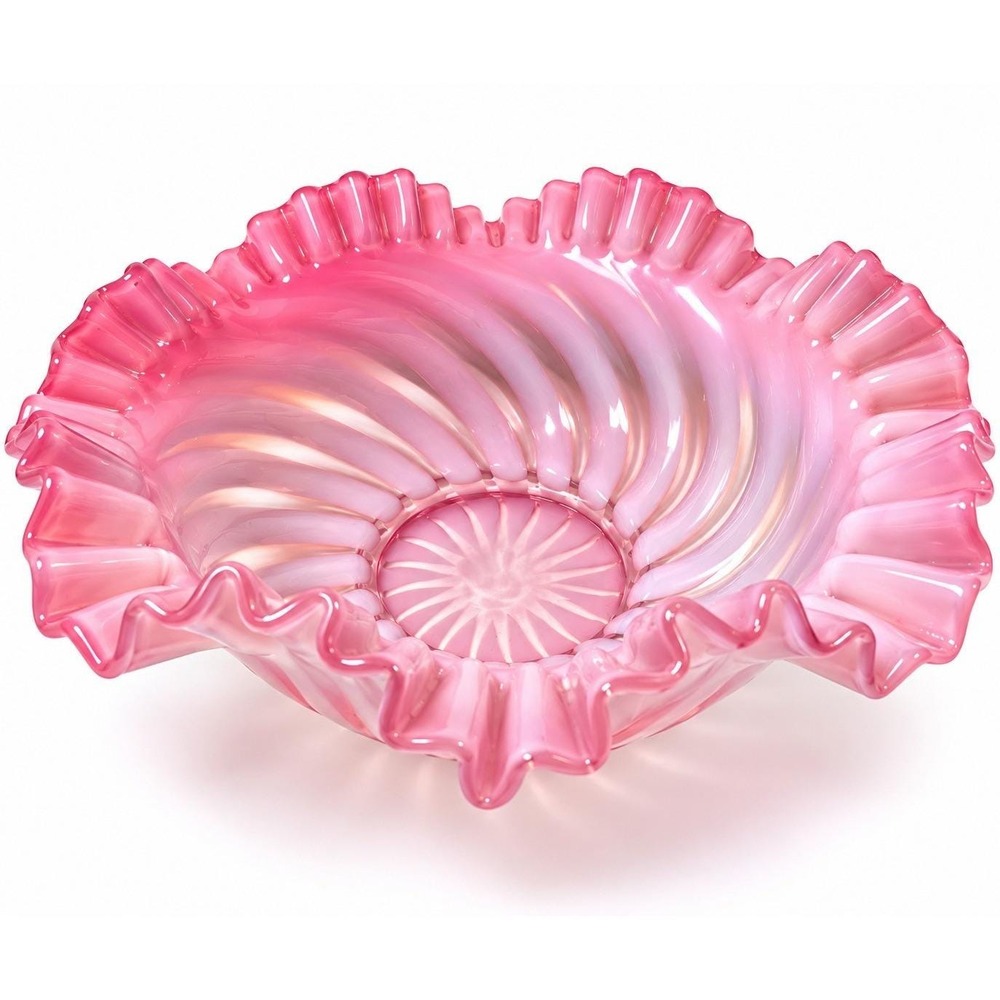 Fenton #1522 Cranberry Opalescent Spiral Optic Ruffled Bowl 9" 1938-1940 Vintage